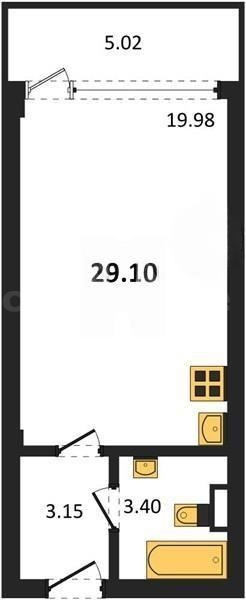 Квартира-студия, 29,18 м², 4/10 этаж                                             